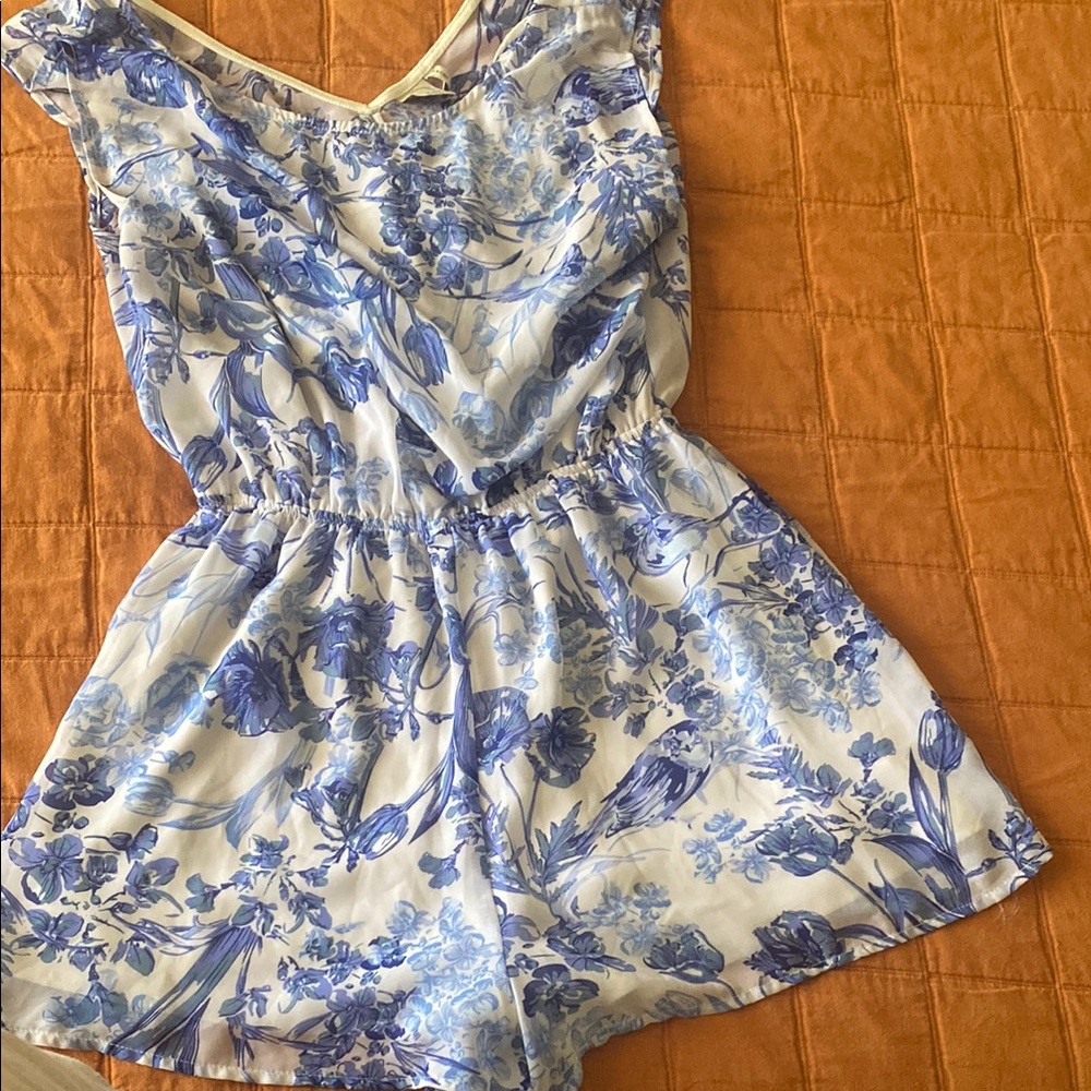 Paper Crane Blue Floral Romper
